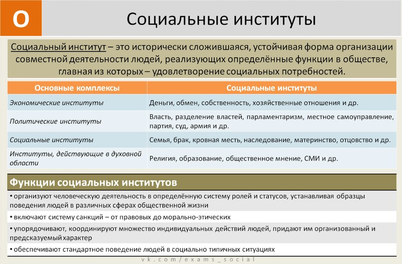 Социальные институты организуют человеческую деятельность устанавливая образцы поведения